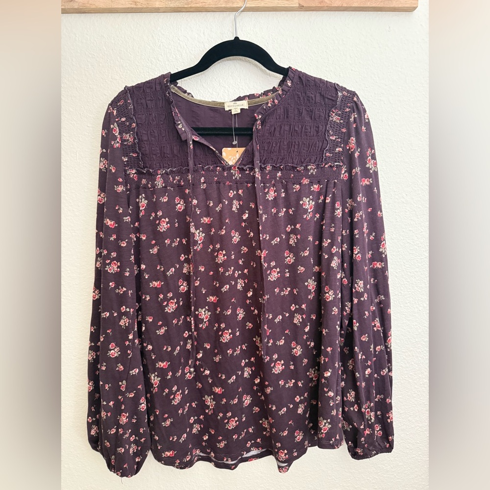 3 for $30 🔹 NWT- Mason & Belle Long Sleeve Burgundy Floral Print Blouse